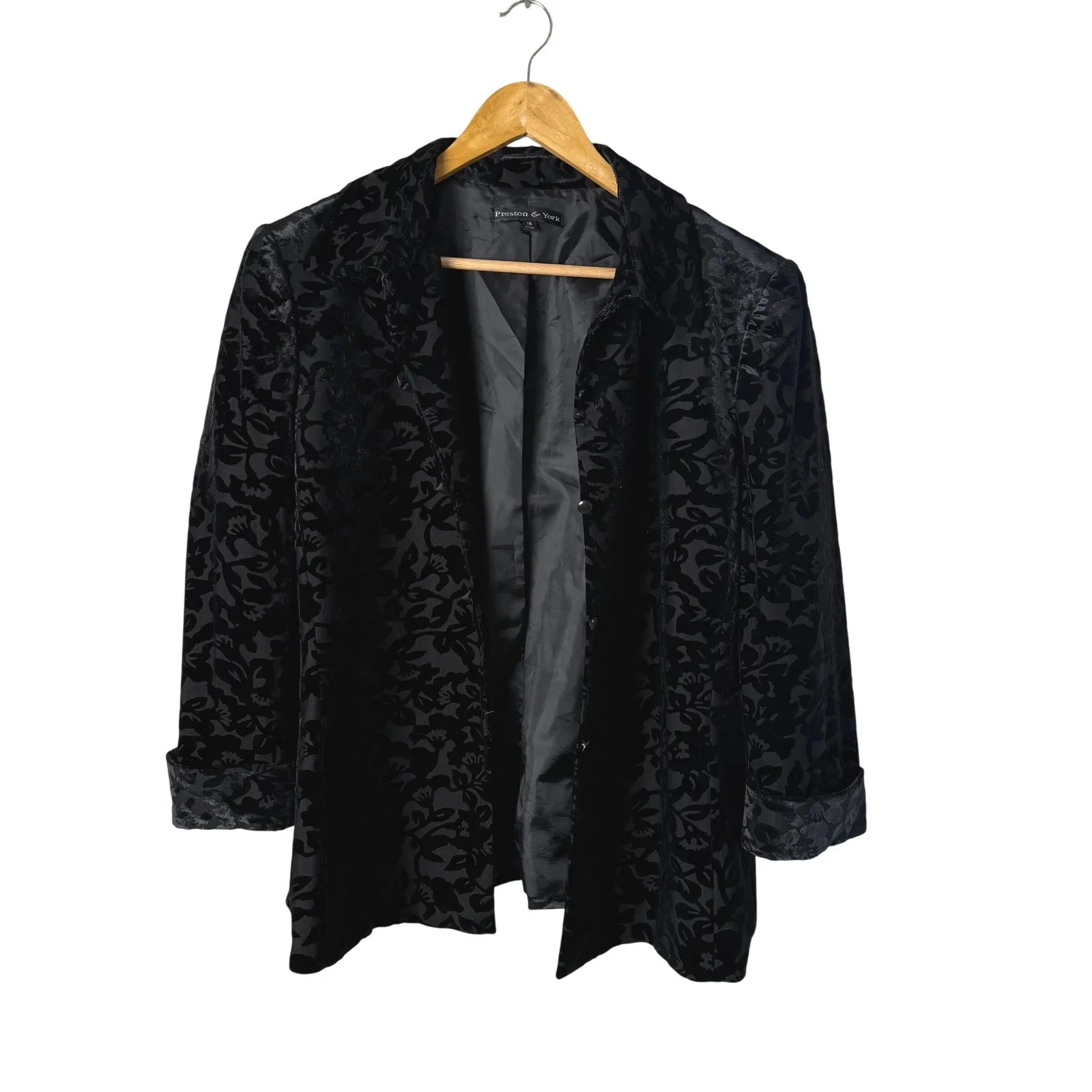 Vintage Black Floral Burnout Velvet Preston York Blazer Jacket Womens Size 16 - Image 4