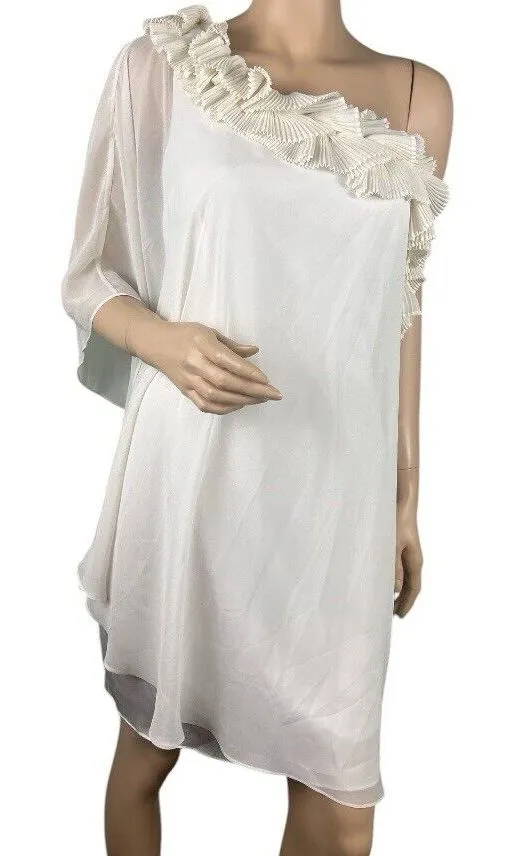 NWT Max And Cleo Eggshell One Shoulder Woven Cape Cocktail Dress Size 2 - Image 1