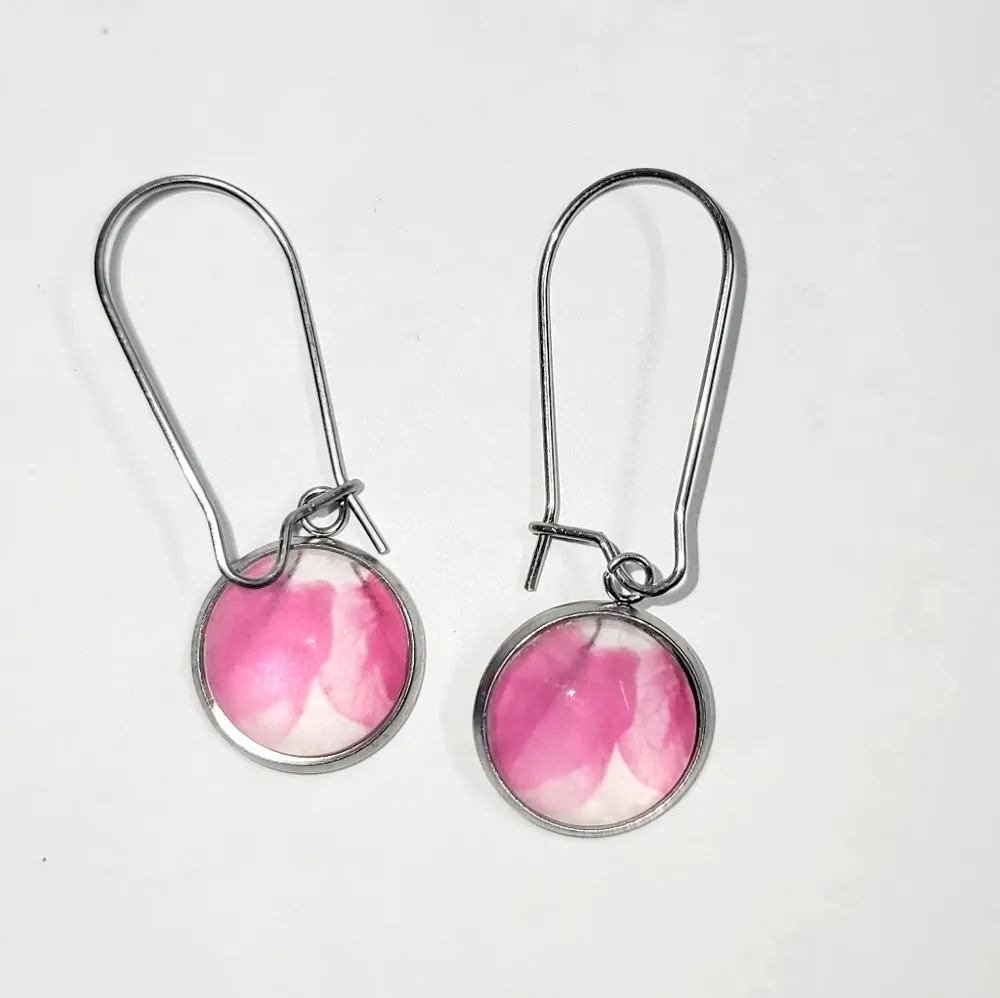 Hand Crafted pink watercolor leaf latch back drop earrings - Image 2