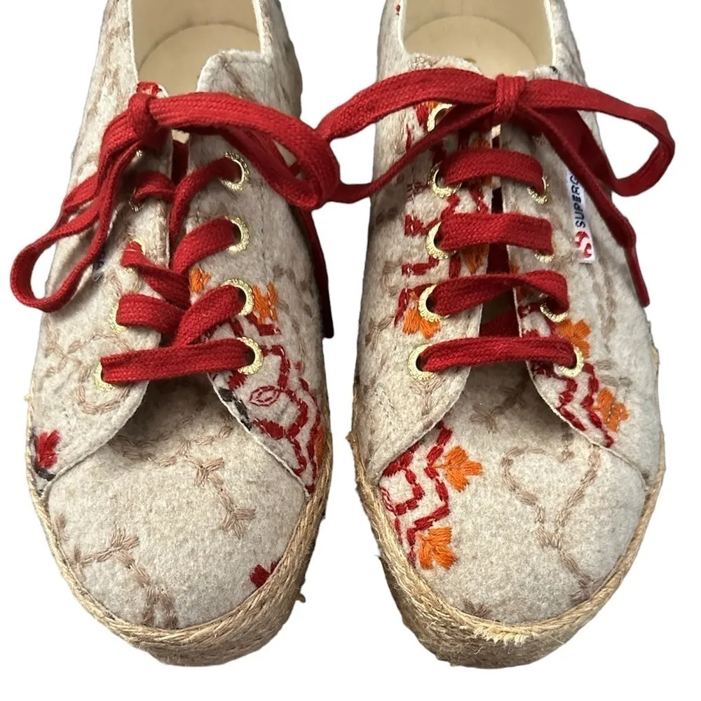 SUPERGA Wool Embroidered Espadrilles Platform Sneakers Shoes 7.5 - Image 4
