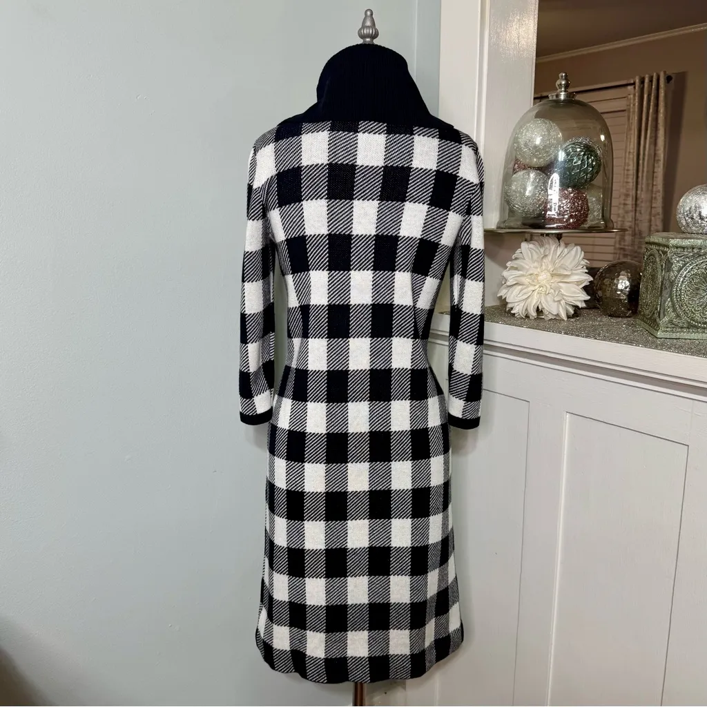 Talbots Cashmere Blend Buffalo Plaid Sweater Dress Black White Size P XS - Image 5