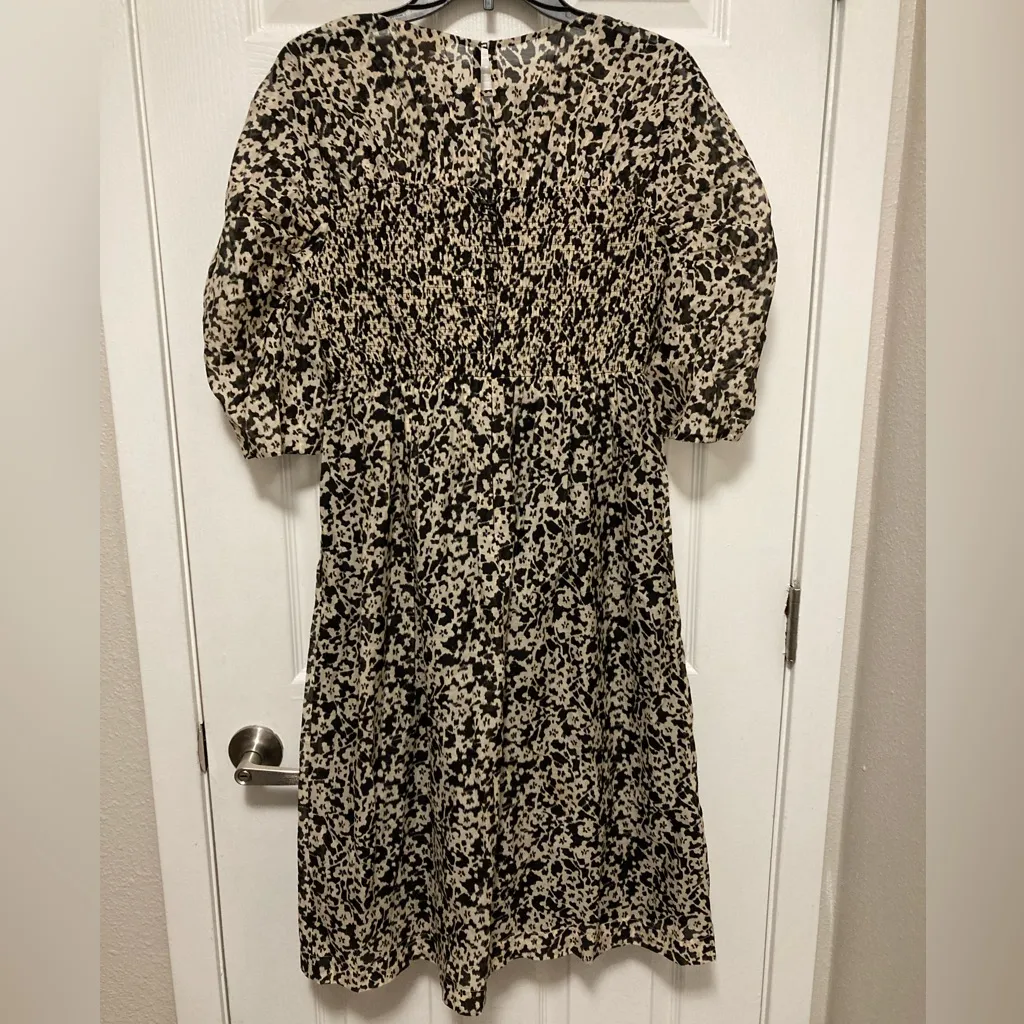 ***Rebecca Taylor Osaka Silk Blend Cream Floral Ruched Puff Sleeve Midi Dress - Image 11