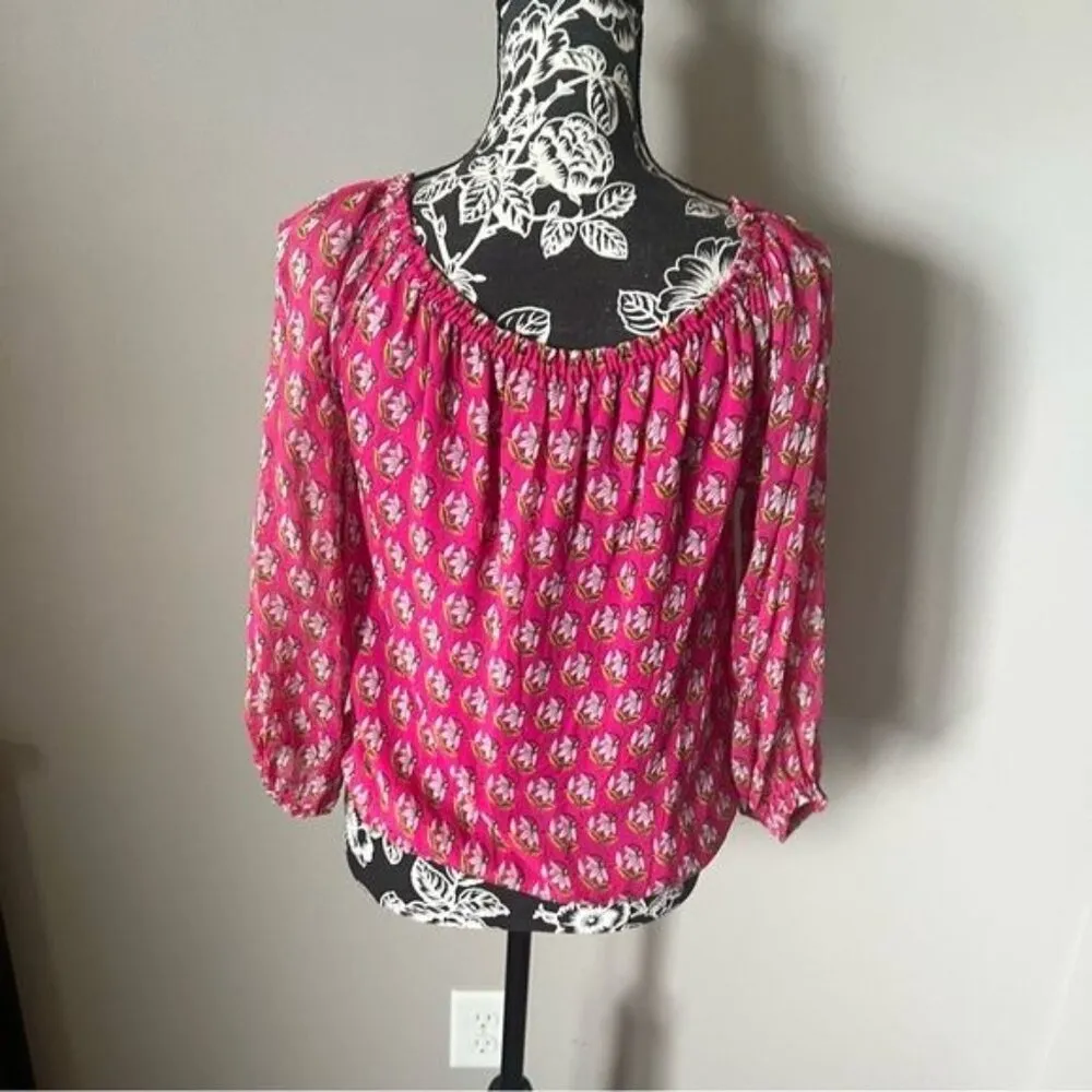 Diane Von Furstenberg Shirt Top Blouse Long Sleeve Floral 100% Silk small - Image 6