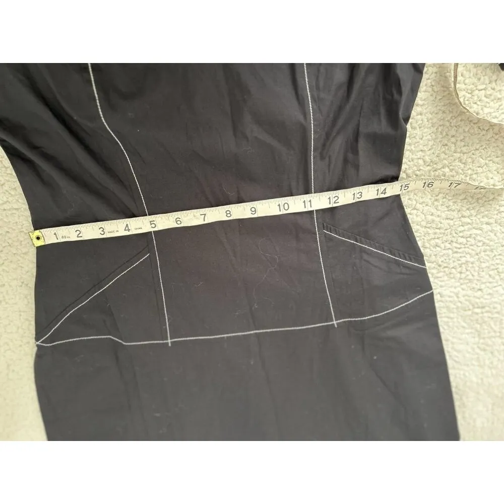 Madewell Jinni Dress Short Puff Sleeve Drop Waist Top Stitching Midi Black Sz 2 - Image 10