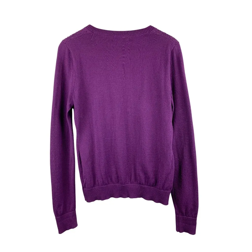 Central Park West Womens Purple Cardigan Sweater M With Sequin Detail - Image 2