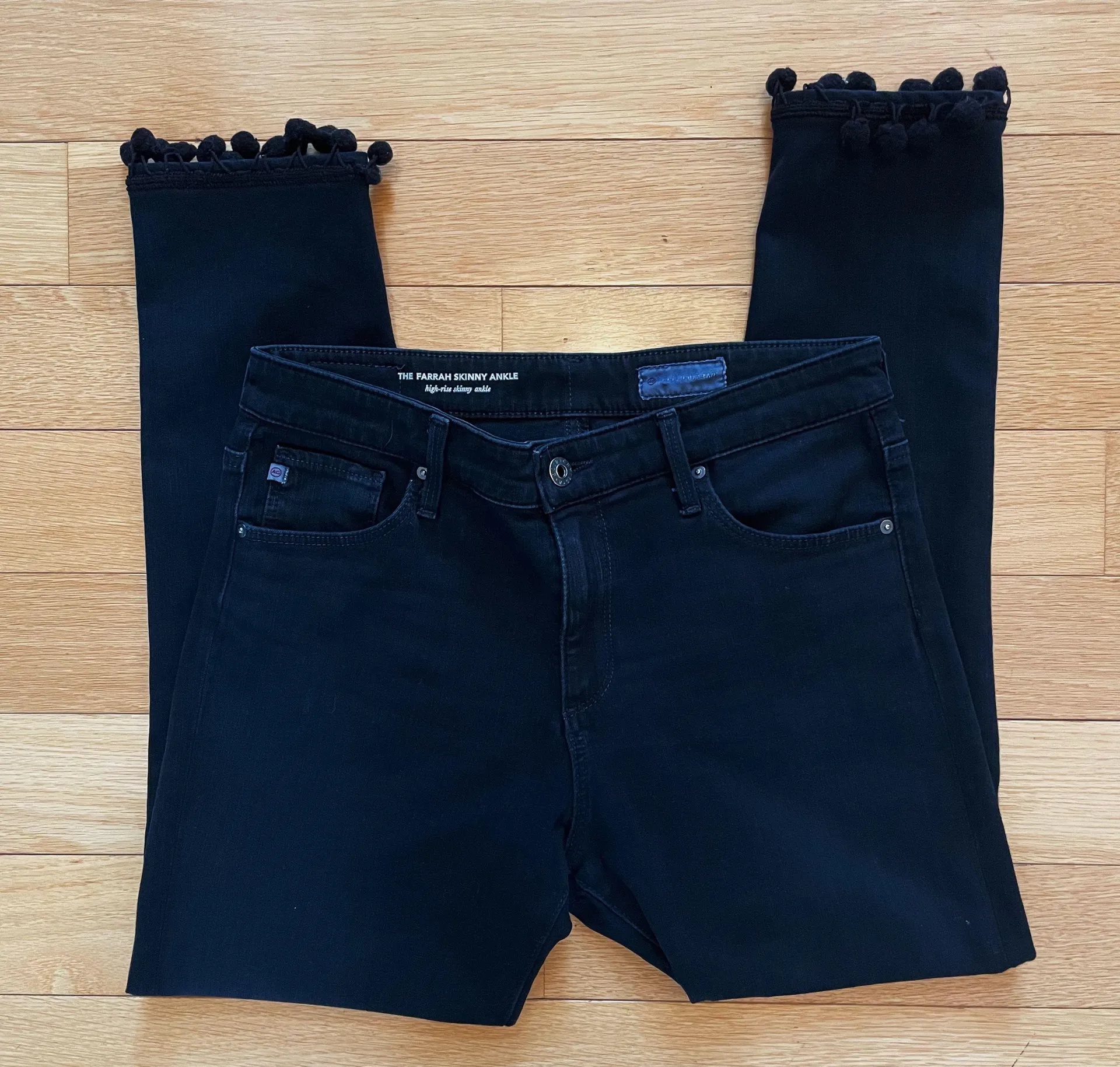 AG Farrah Skinny Ankle Black Jeans with Tassel - Image 2