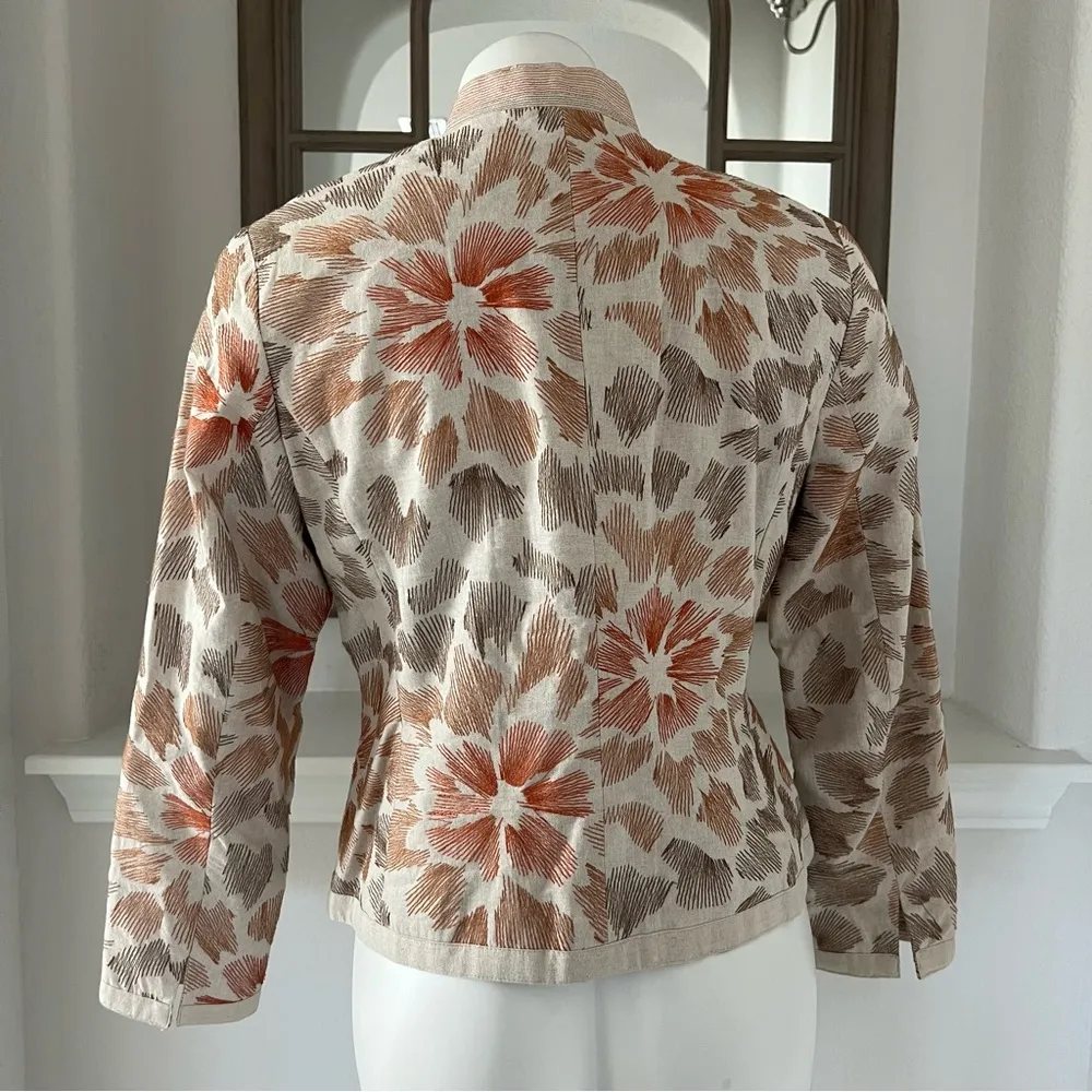 Coldwater Creek Linen Blazer Oatmeal Beige Orange Brown Jacket Petite Size 10 - Image 5