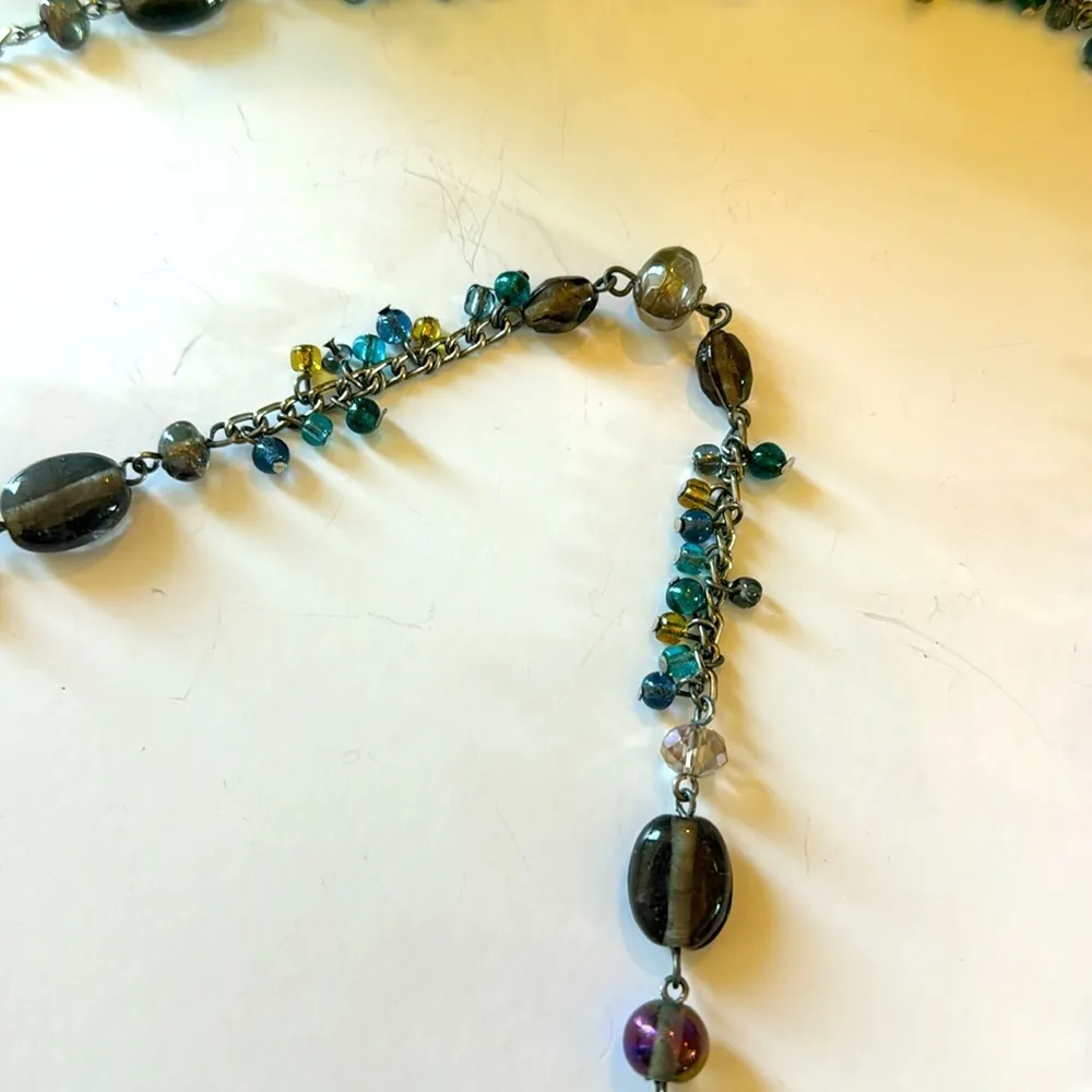 Multicolored Purple and Blue beaded necklace Bohemian Office Layering Piece - Image 4