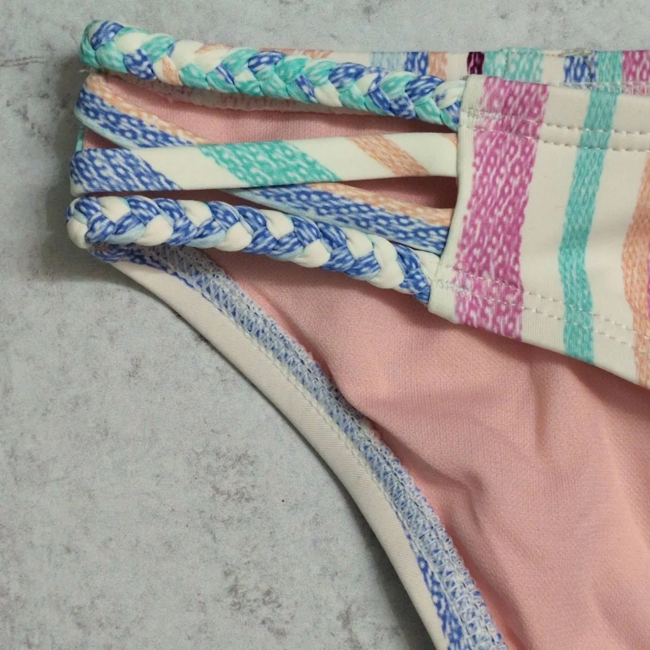 NWT Hobie Multi-Color Striped Braided Sides Hipster Swimwear Bikini Bottom XL - Image 3