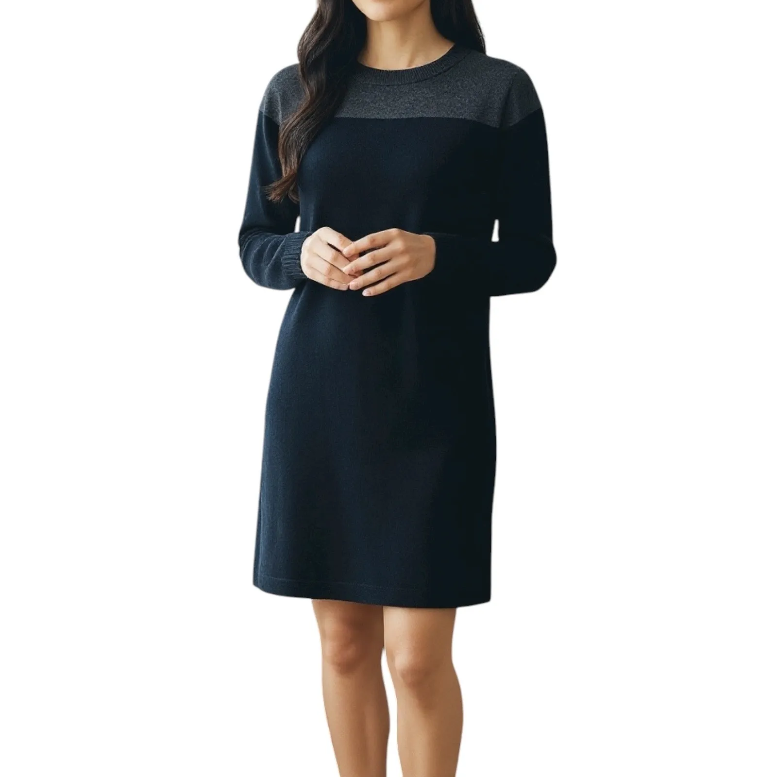 360 Cashmere Colorblock Crew Neck Tunic Sweater Gray Black Size XS - Image 3