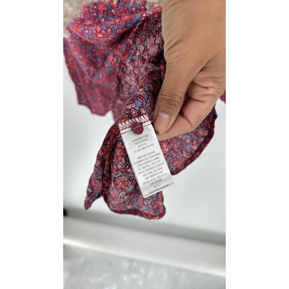 STETSON WOMENS 3/4 SLEEVE red blue BLOUSE tassels western bohemian sz S - Image 6