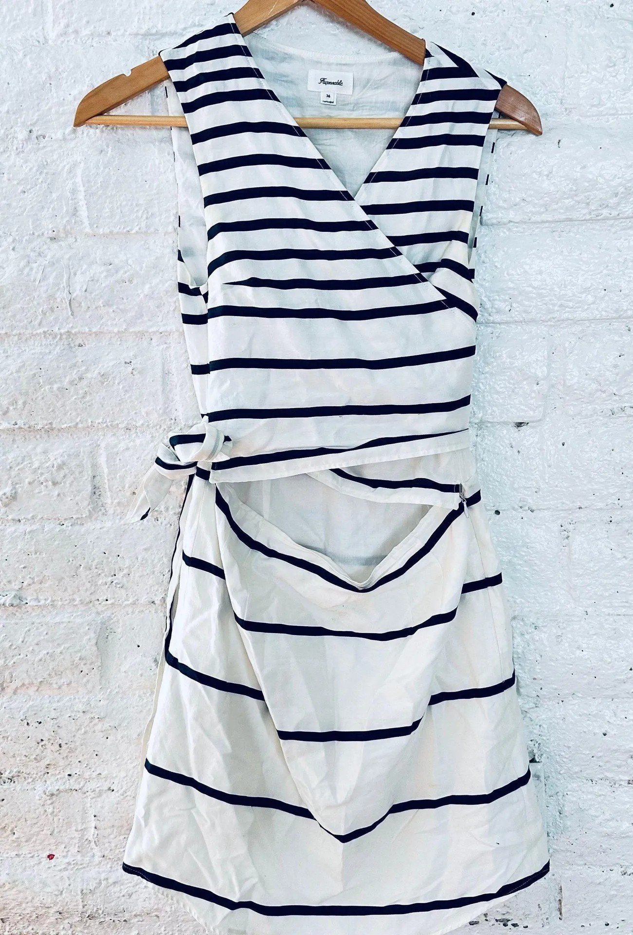 Faconnable Womens size 36 Wrap Top Side Tie Dress Silk Cotton Blend Striped Multi - Image 4