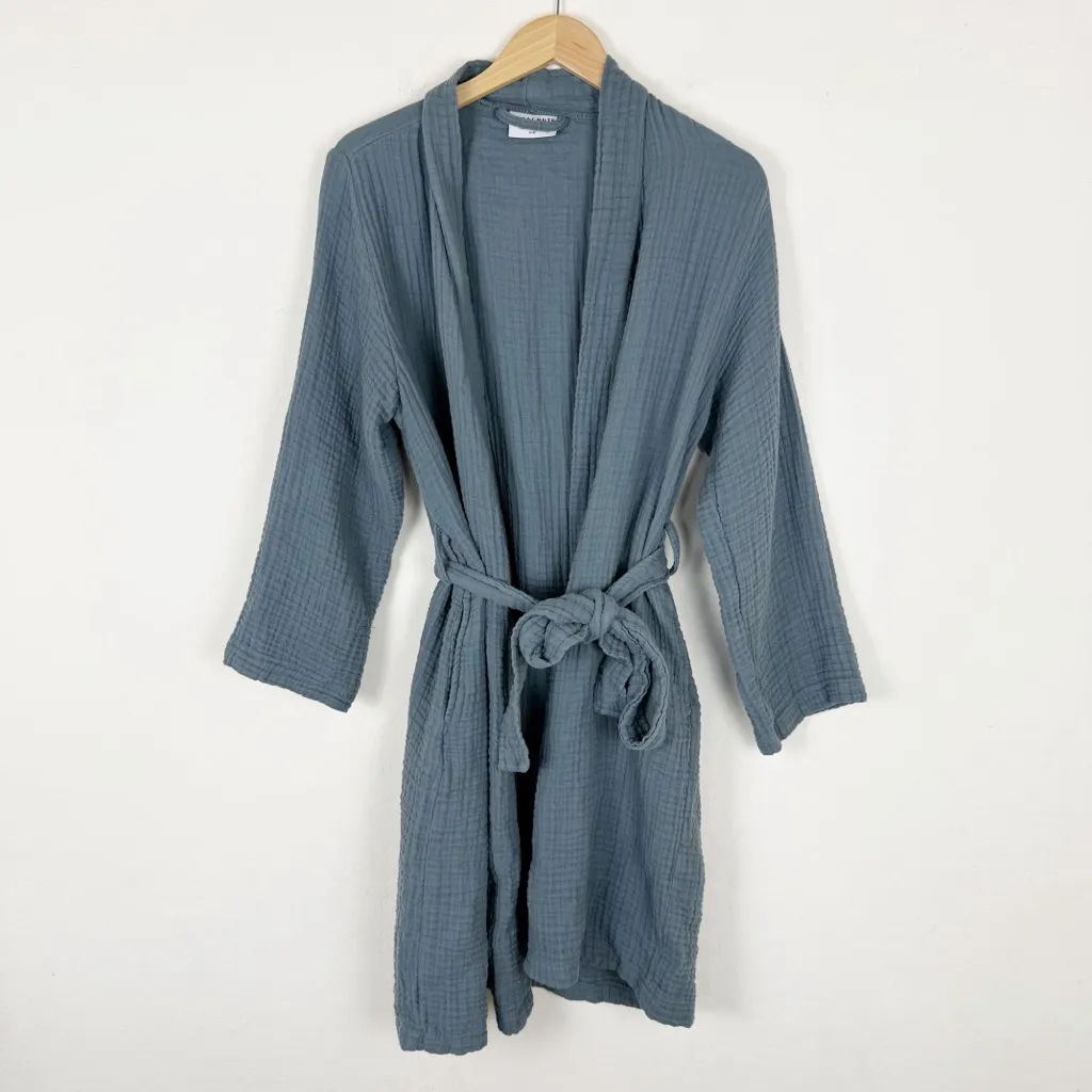 Parachute cloud cotton waffle knit mid long robe in “dusk” Blue Size M - Image 3