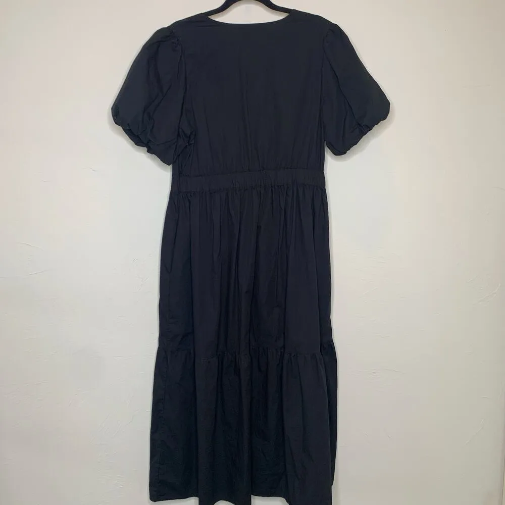 French Connection 100% cotton Black Puff Sleeve Tiered Dress Sz XL - Image 4