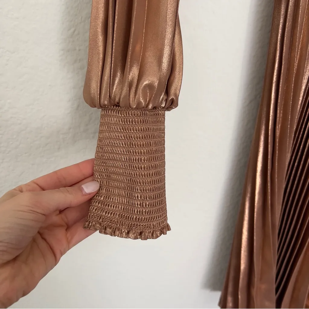 NWOT ALC A.L.C. Pleated Long Sleeve Mini Dress in Copper - Image 3