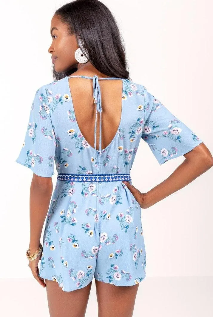 Francesca's  Eileen Border Blue Romper - Image 4
