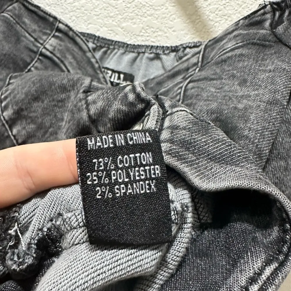 Thrill Jeans Acid Wash Cropped Button Front Top Puff Sleeve XL Black - Image 6