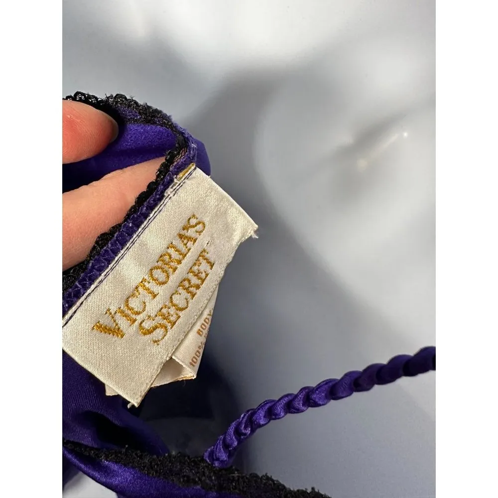 Vintage Victoria's Secret Small Nightgown Slip Purple Black Lace Sexy Polyester - Image 7