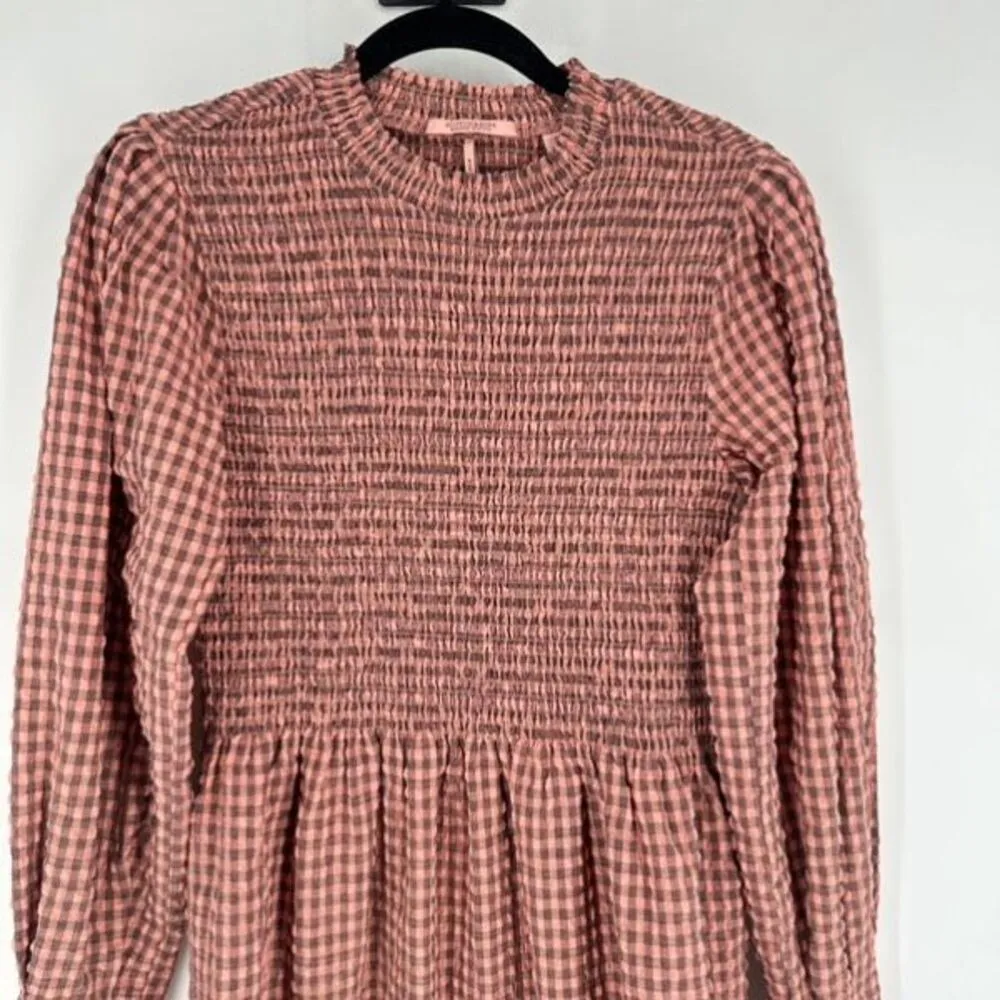 Scotch & Soda Women's Smocked Seersucker Long‎ Sleeve Midi Dress Coral Size XS - Image 4