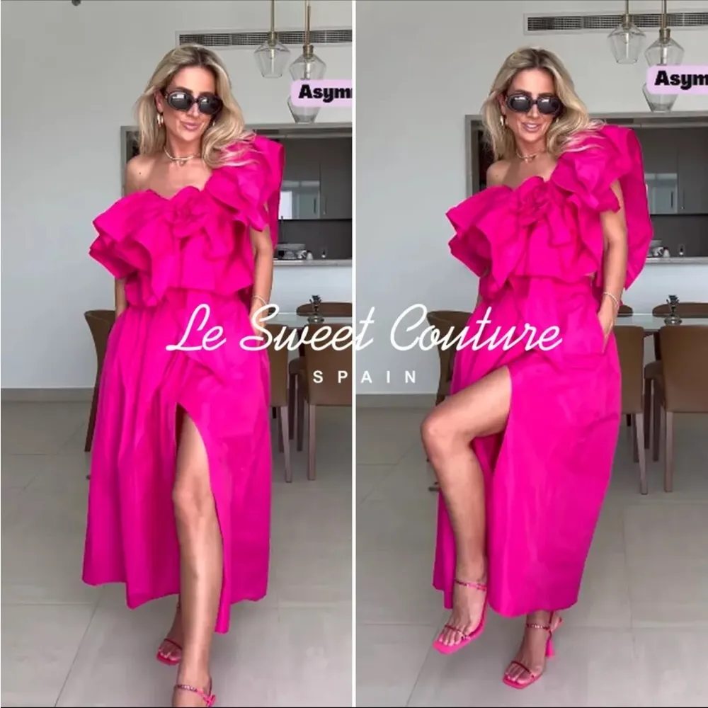 ZARA  FUCHSIA Pink RUFFLED ASYMMETRIC FLOWER One Shoulder TOP SIZE XS NEW - Image 3