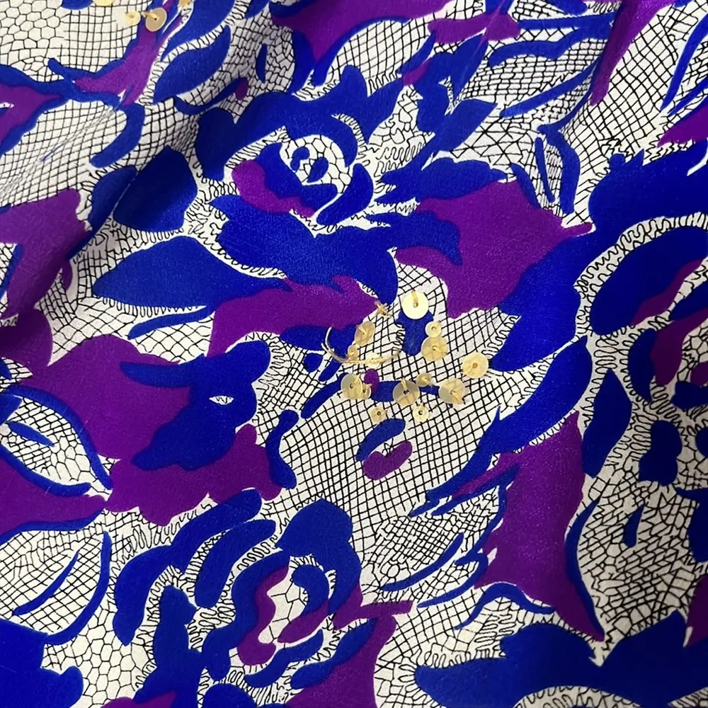 Anthropologie Fei 100% Silk Purple/Blue Floral Pencil Skirt Size 2 - Image 3