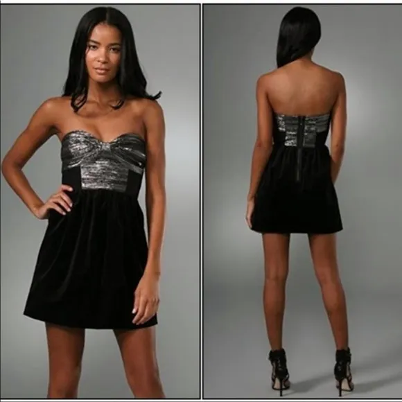 Tibi Black and Silver Velvet Dress - Image 11