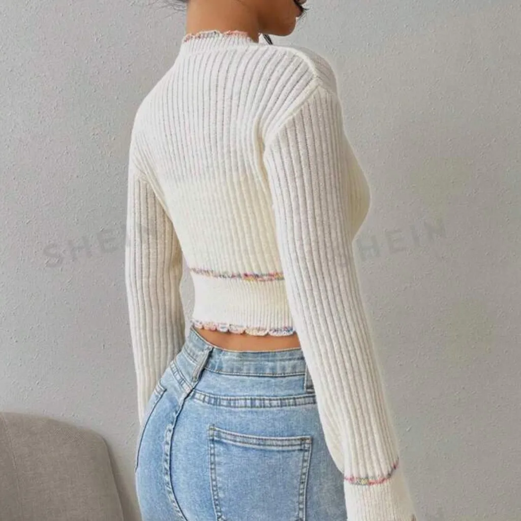 Cream Knitted Cardigan Sweater - Image 4