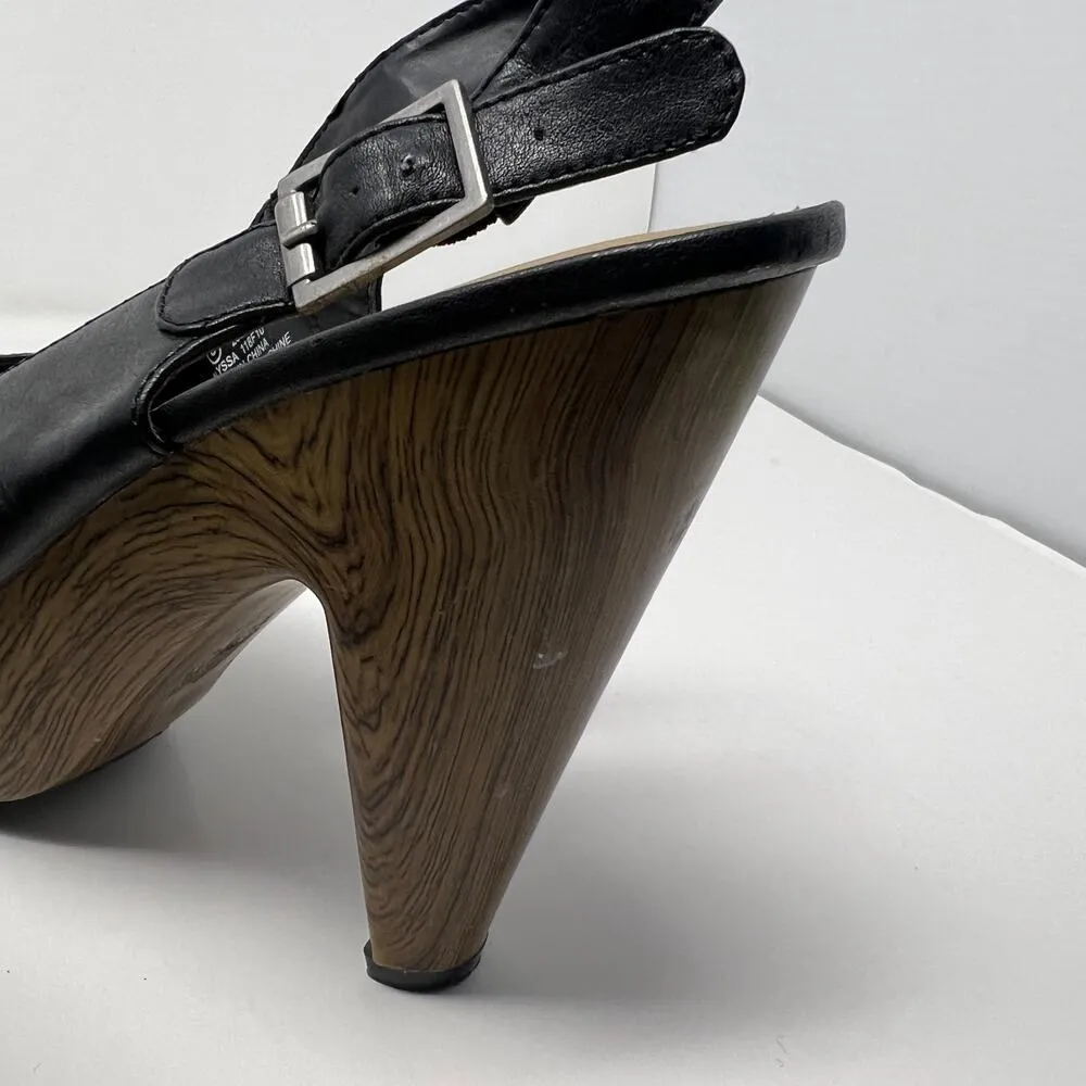 G21 Alyssa Faux Leather Wood Heel Slingback Black Pumps Size 8 - Image 14