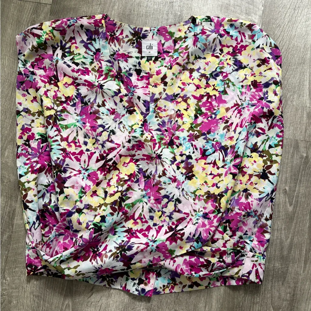 CAbi Size M Eden Floral Multicolor Surplice Faux Wrap Blouse Style 5211 - Image 4