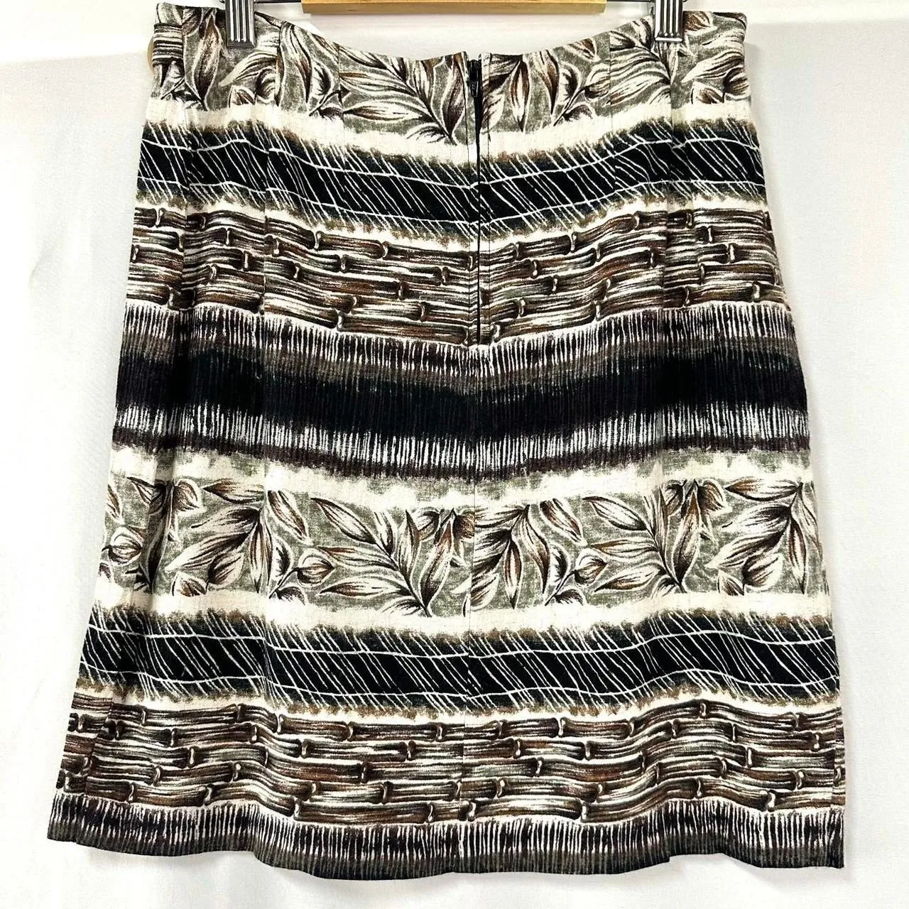 STUDIO C VTG 90s Linen Botanical Nature Print Faux Wrap Mini Skirt Womens‎ 12 Brown - Image 4