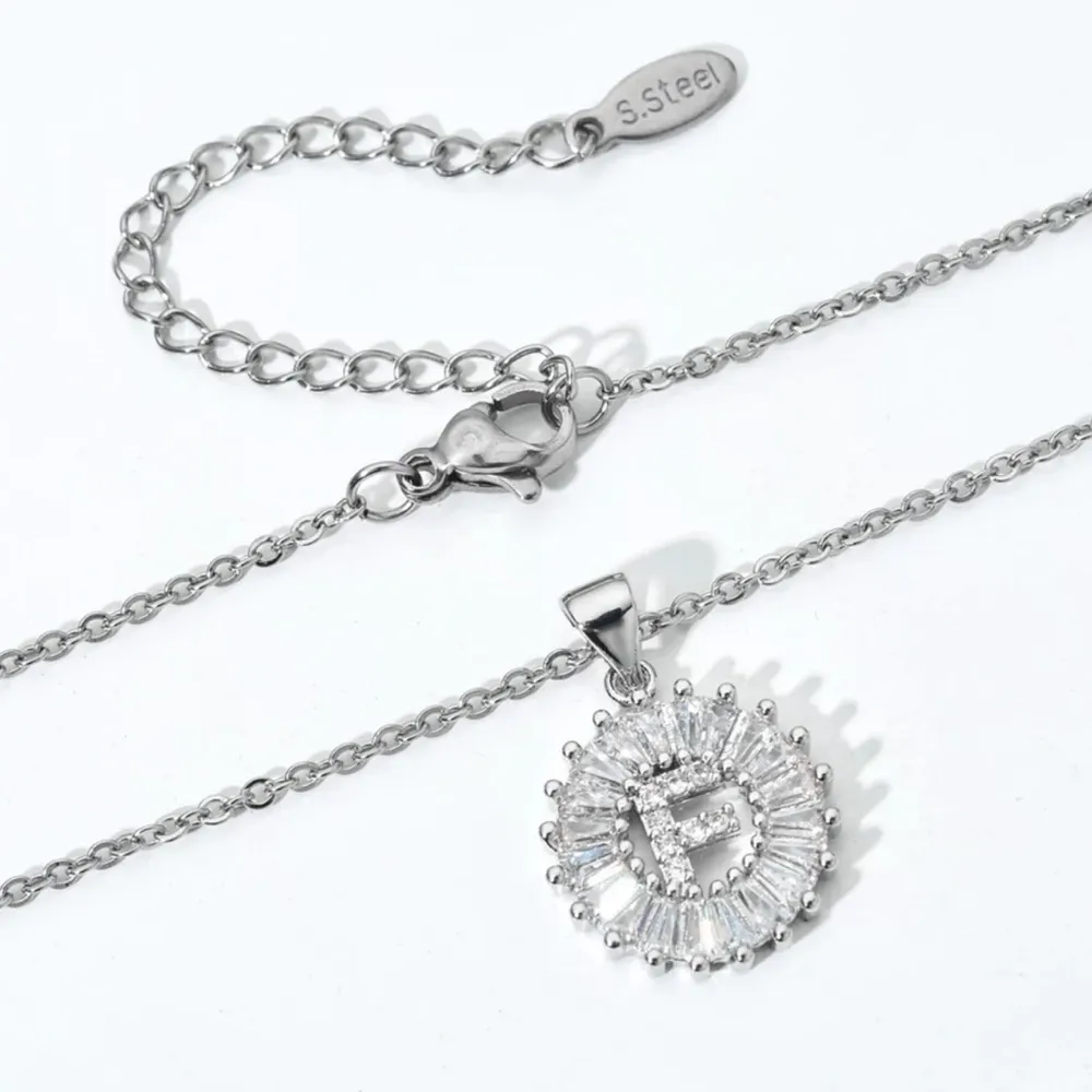 Silver Initial Crystal Pendant Necklace A - Image 7