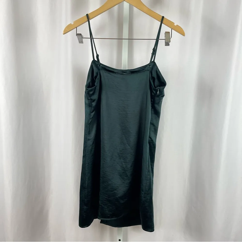 Kendall & Kylie XS Deep Green Silk Slip Slit Mini Dress Square Neckline - Image 2