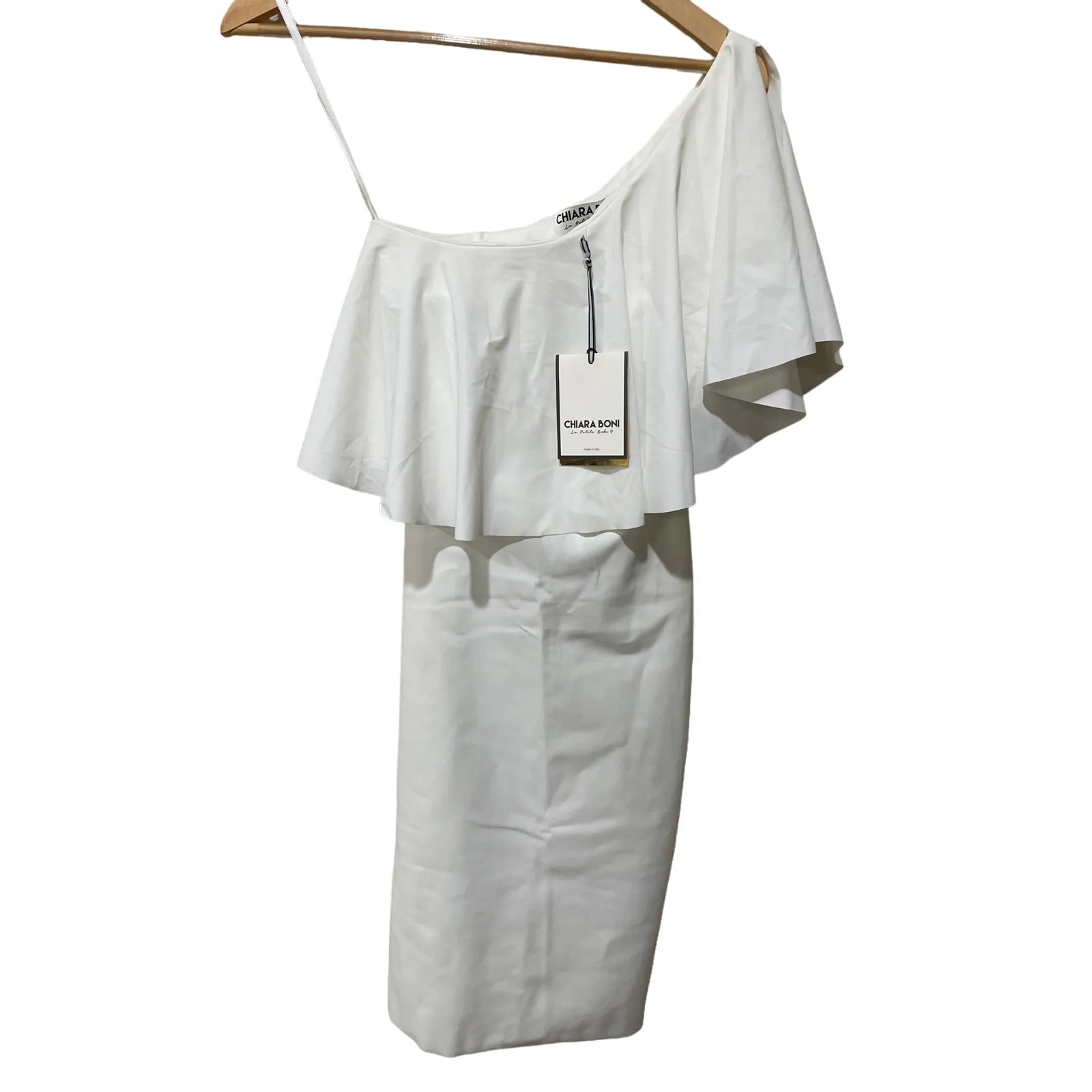 Chiara Boni Elisse One-Shoulder Ruffle Sheath Cocktail Dress Size 2 - Image 4