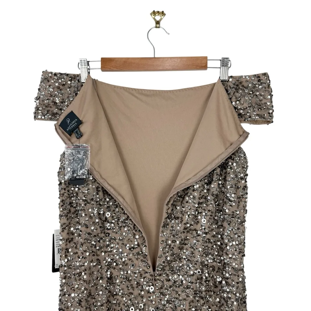 Adrianna Papell Off Shoulder Crunchy Bead Dress Antique Bronze Sz 16W NWT - Image 9
