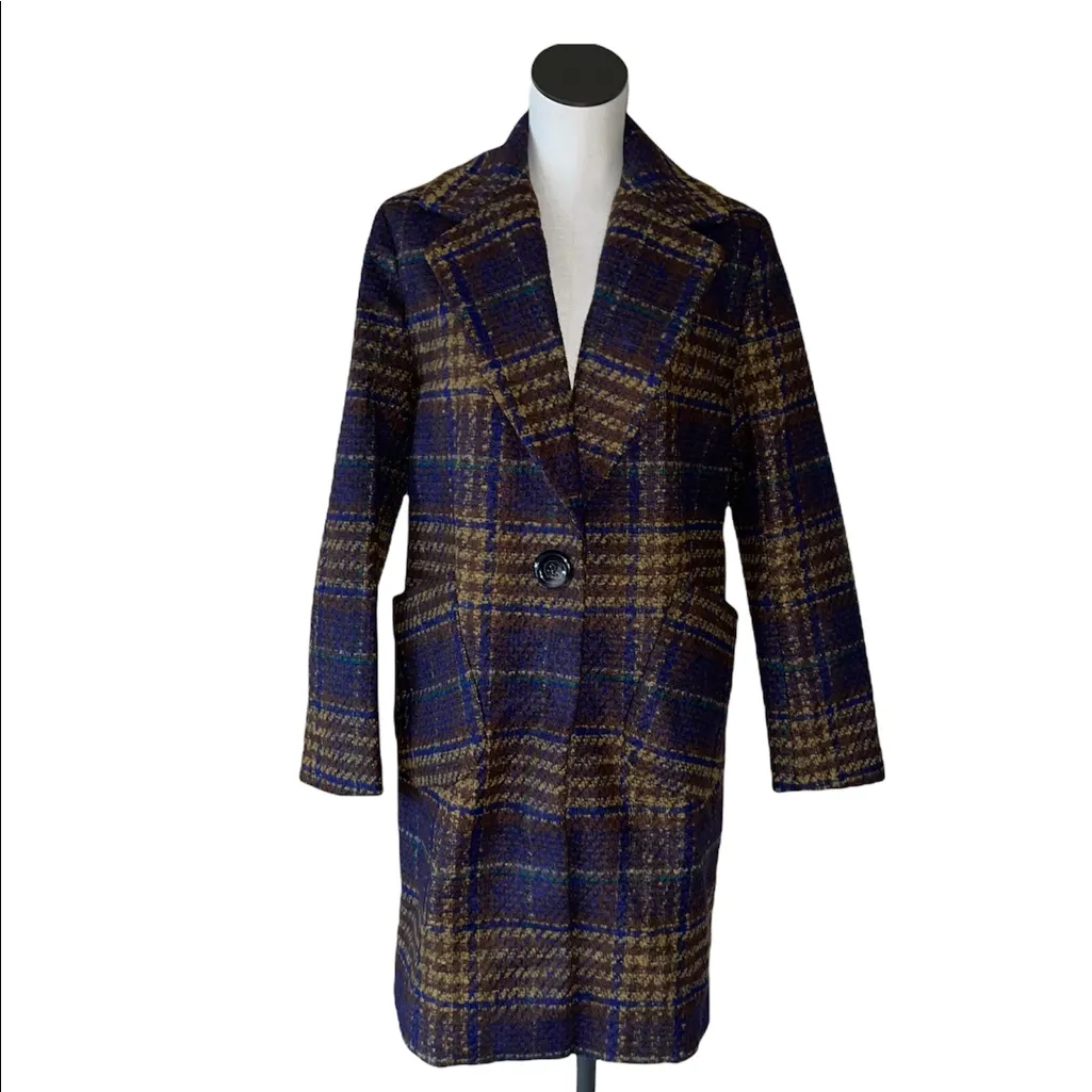 NWT  Kensie Women's Long Plaid Houndstooth Coat with Patch Pockets Woolblend - Image 8