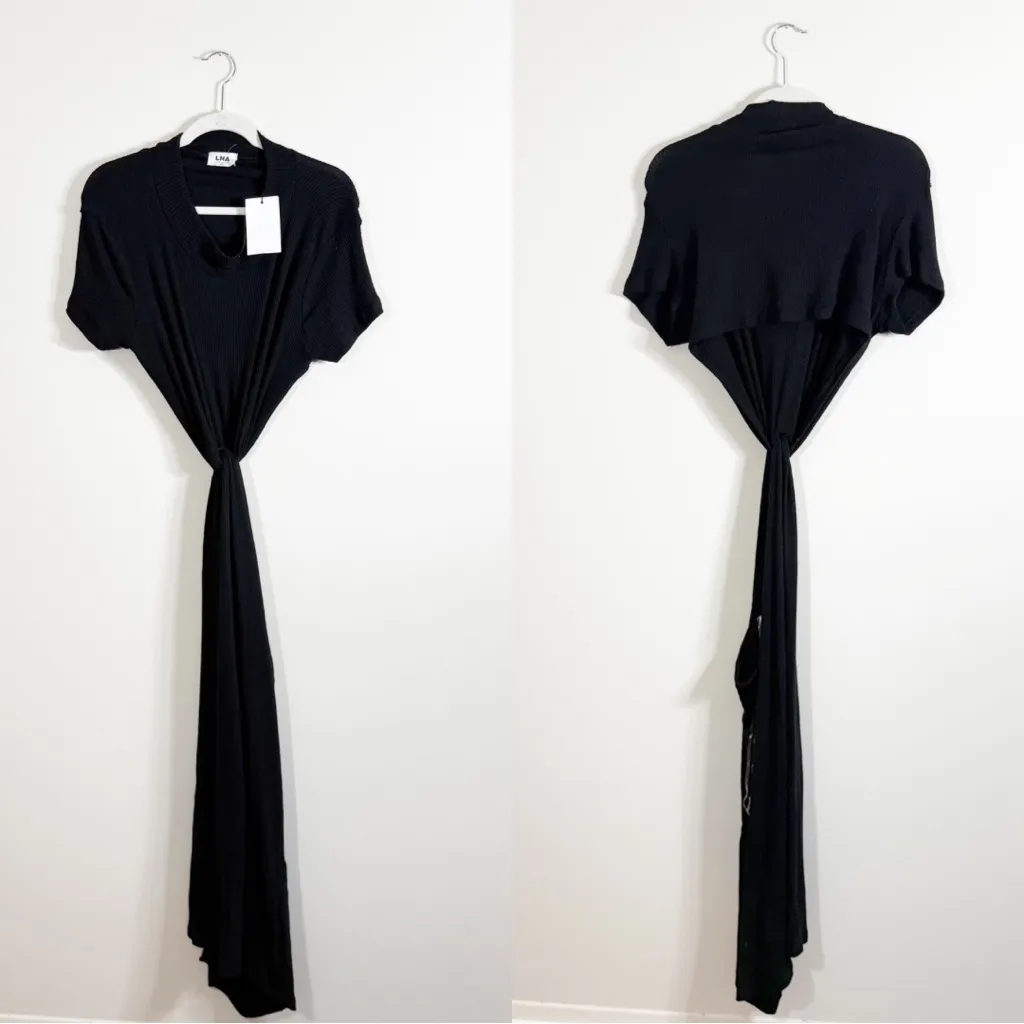 NWT LNA Neo Twist Front Black Ribbed Midi Dress XL - Image 4