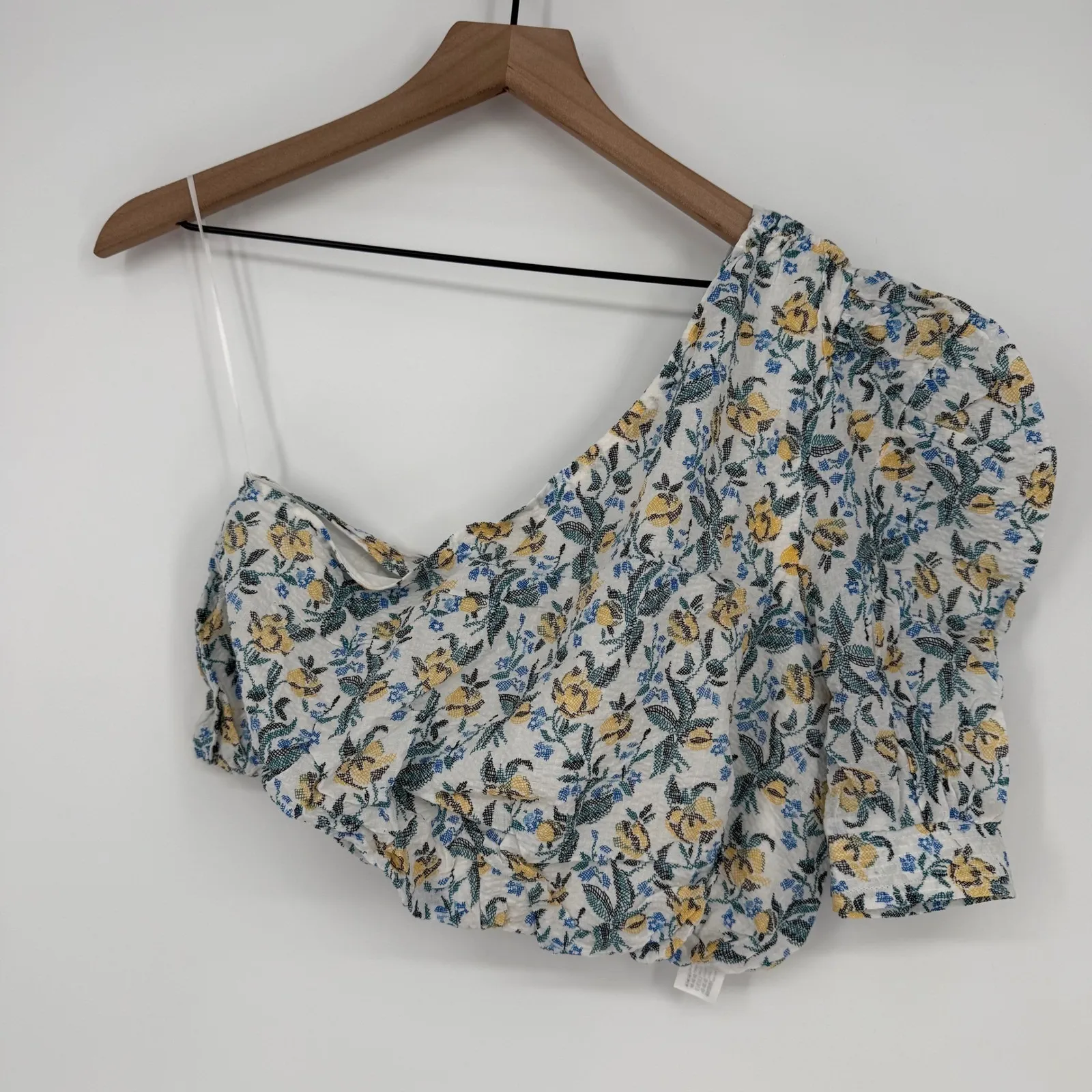 En Saison Floral Blouse Crop Top One‎ Shoulder Yellow Blue White Womens Size M Size M - Image 2