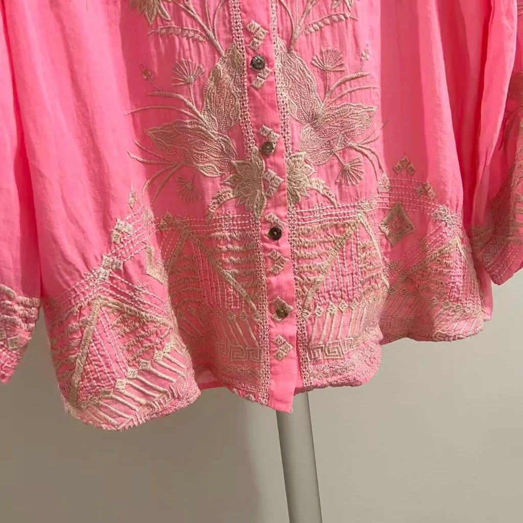 NWOT JOHNNY WAS Ramie Embroidered Floral Kimono Sleeve Bohemia SHIRT Blouse Sz L - Image 5