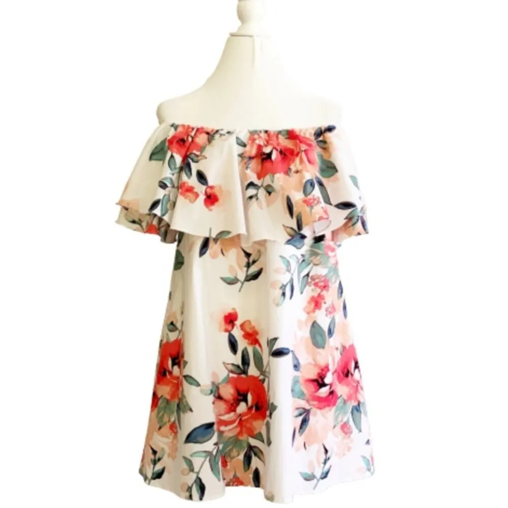 Adrienne Dress Tropical Floral On Off Shoulder Ruffle Neckline Sleeveless Small - Image 9