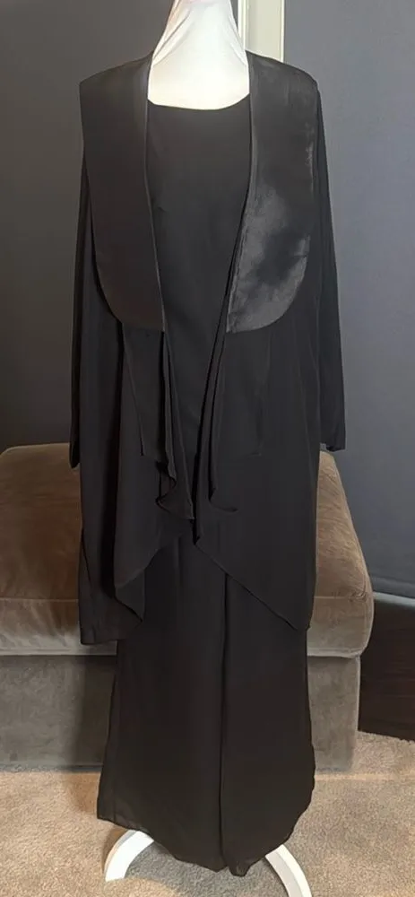 Women’s Black Chiffon 3 Piece Pants Suit Long Lapel Detail Jacket Size 10 NWOT - Image 1