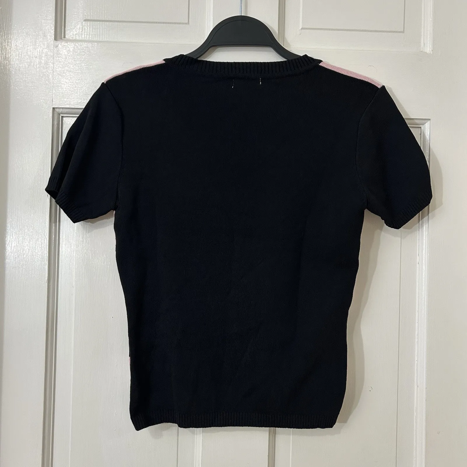 AK Anne Klein Pink Striped Short Sleeve Heart Y2K Top‎ Embellished Bling Sz S? - Image 3