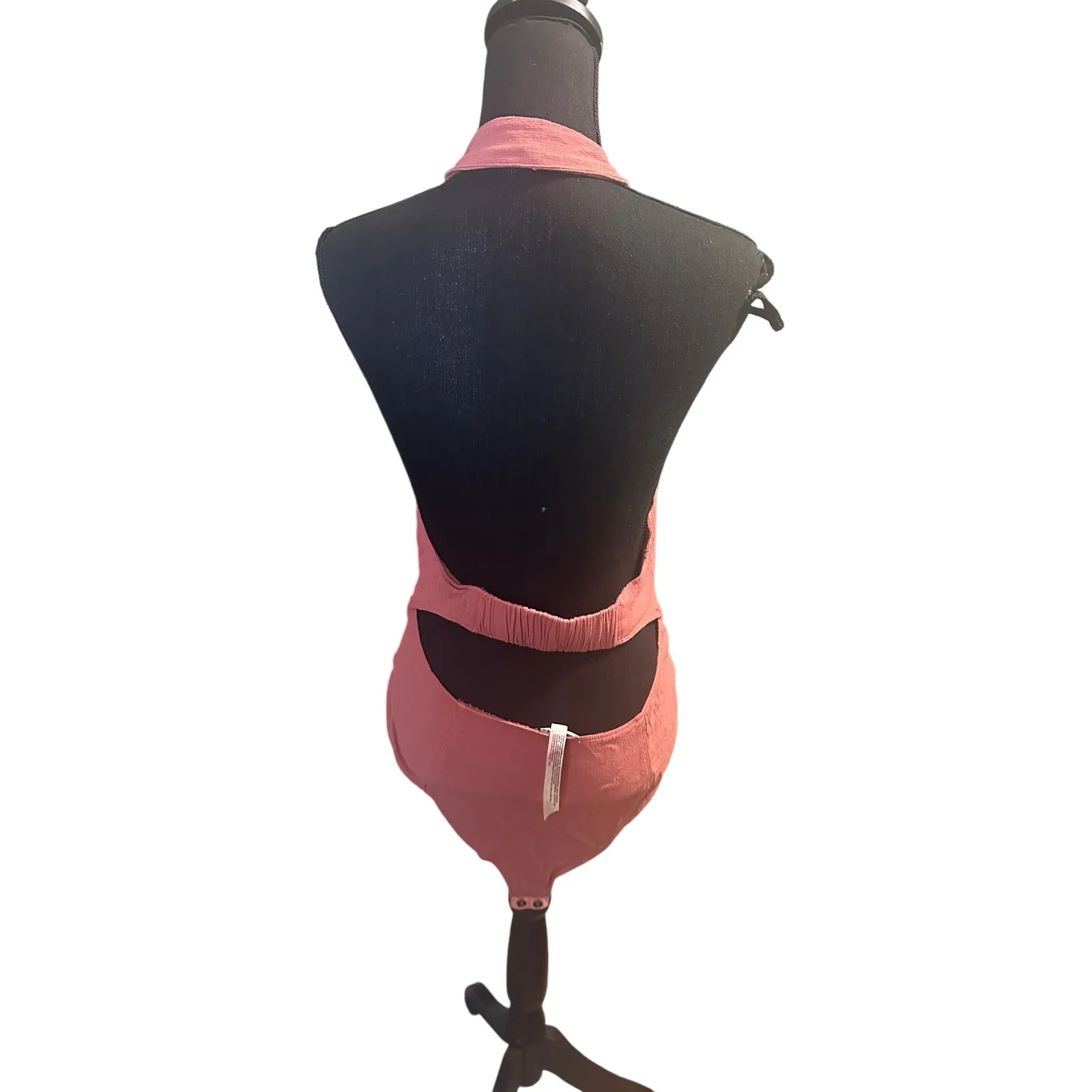 Free People Halter Neck Bodysuit Button Front Size L - Image 3