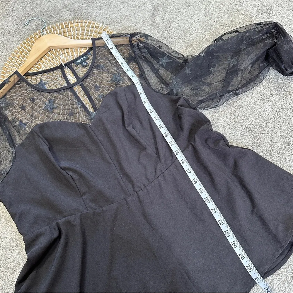 Torrid Peplum Stretch Woven Glitter Star Organza Top Longsleeve Goth in Black 2X - Image 13