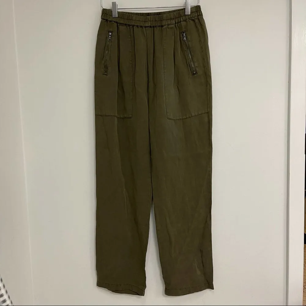NWOT KAREN KANE Pants Army Green Stretch Waist Band Zipper Tencel Size Small - Image 3