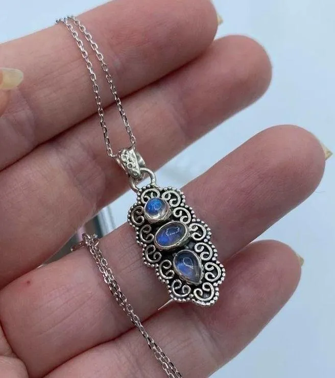 Bali Design Moonstone Solid Sterling Silver Necklace - Image 4