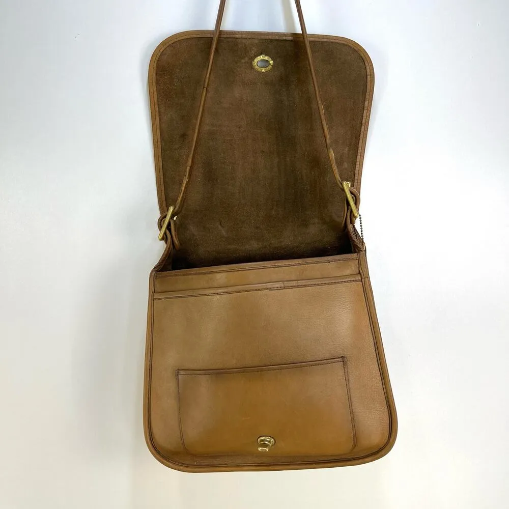 Vintage 80s Coach Stewardess Bag Tan Leather Handbag 9525 Purse Crossbody - Image 4