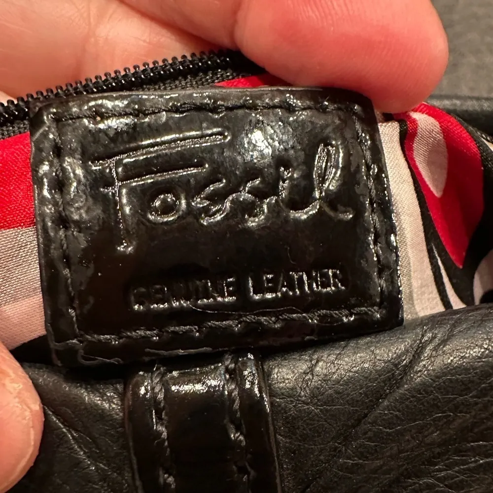 GUC  VINTAGE FOSSIL  BLACK LATHER CLUTCH 12x5x1  inch - Image 4