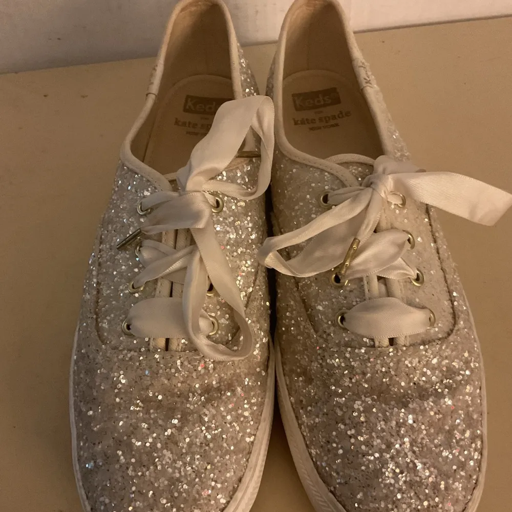 Keds Kate Spade ivory Women's Glitter platform Sneakers size 8 White - Image 12