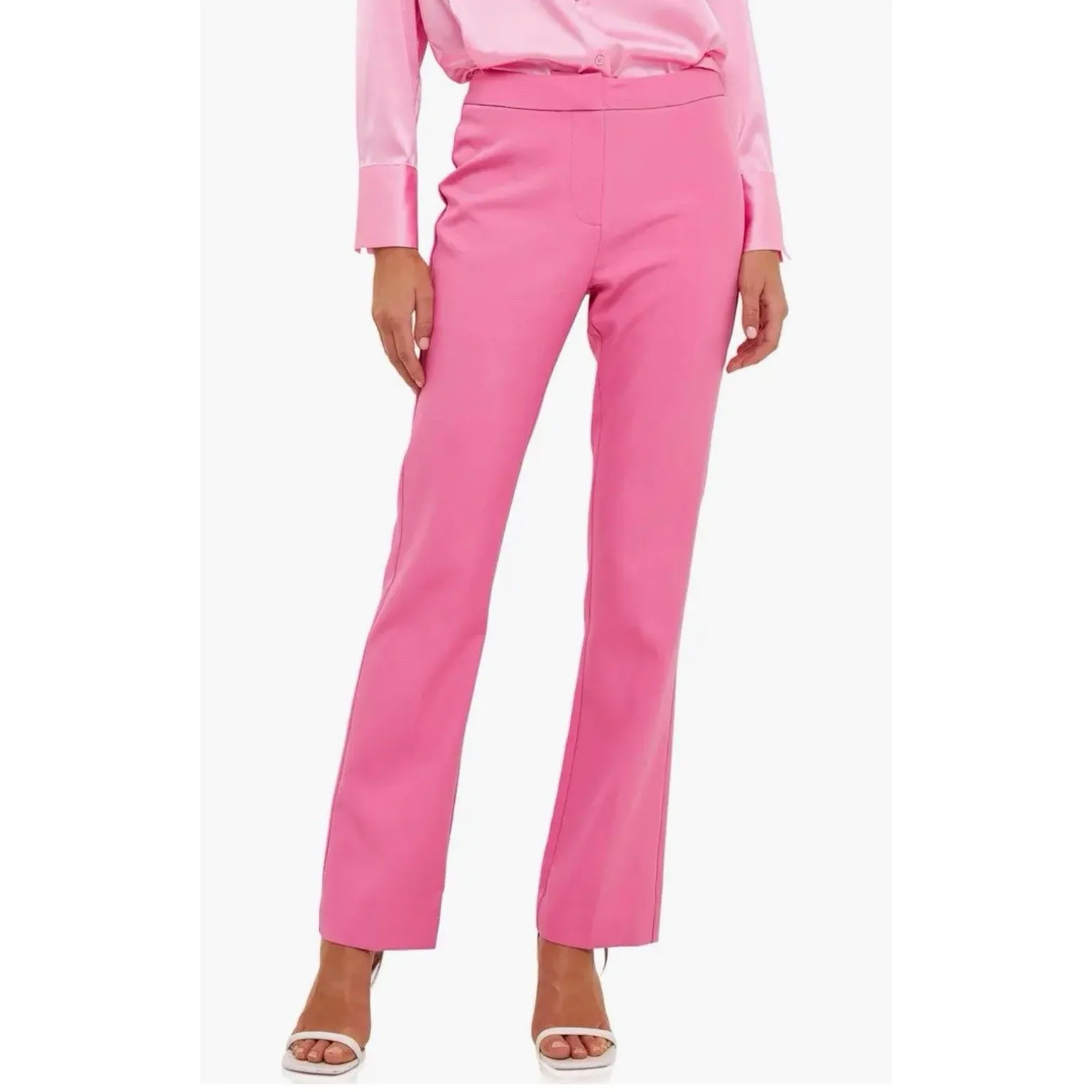 Endless‎ rose pant flat front trousers straight women barbie pink office L - Image 4