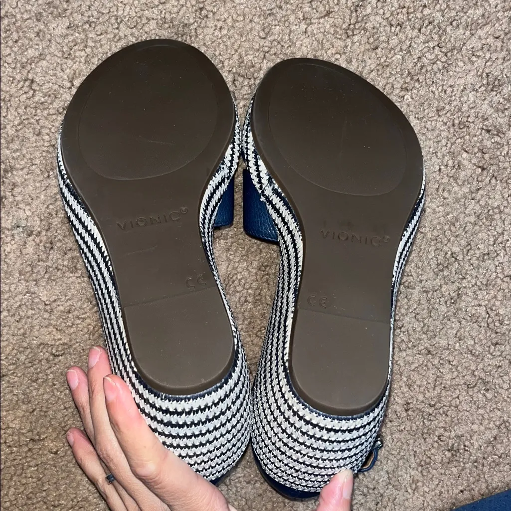 Vionic Marina Navy Leather Wedge Heeled Sandal Navy Blue White 8 - Image 8